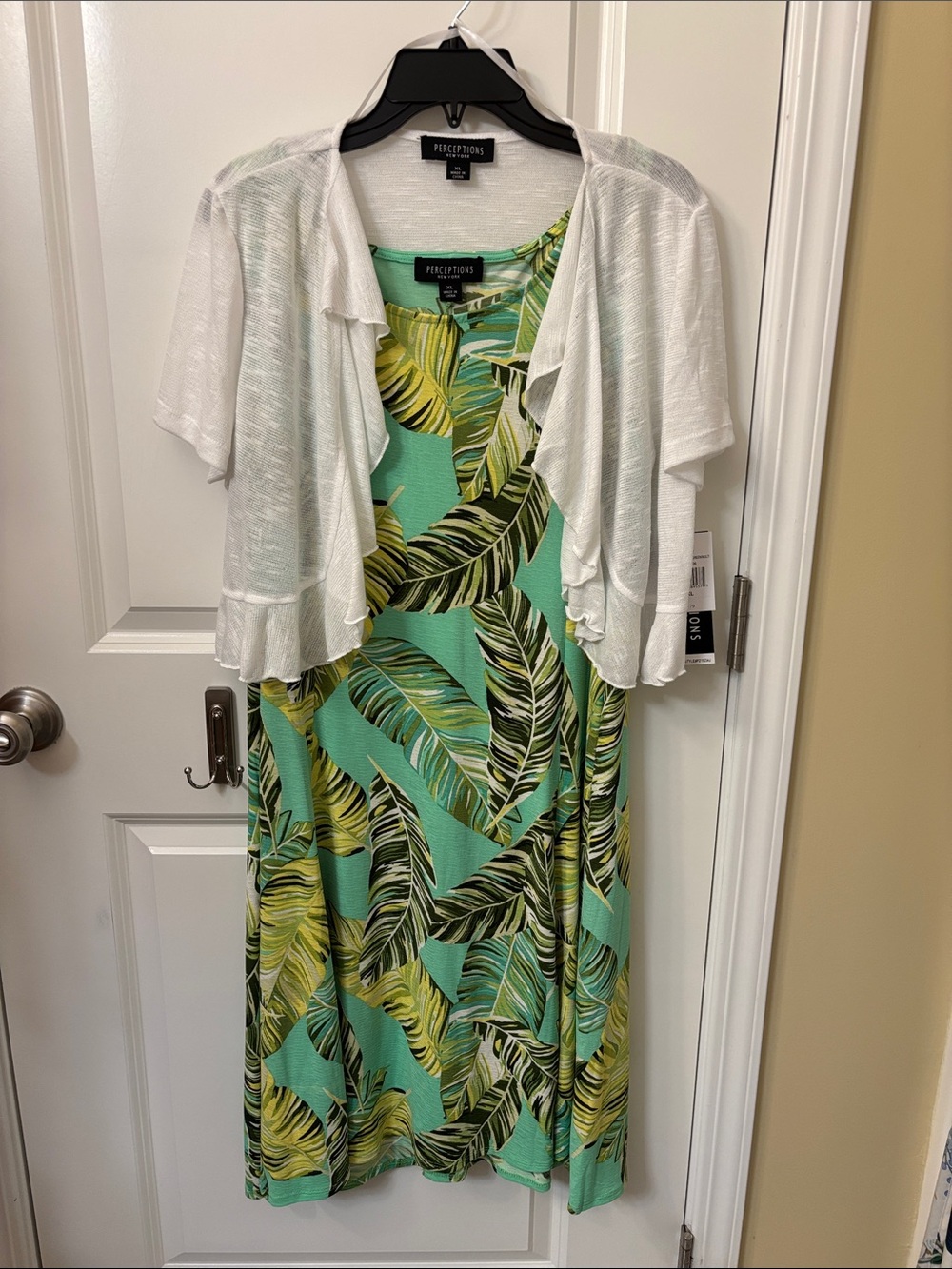 Perceptions Mint Green Tropical Maxi Dress with White Shrug
